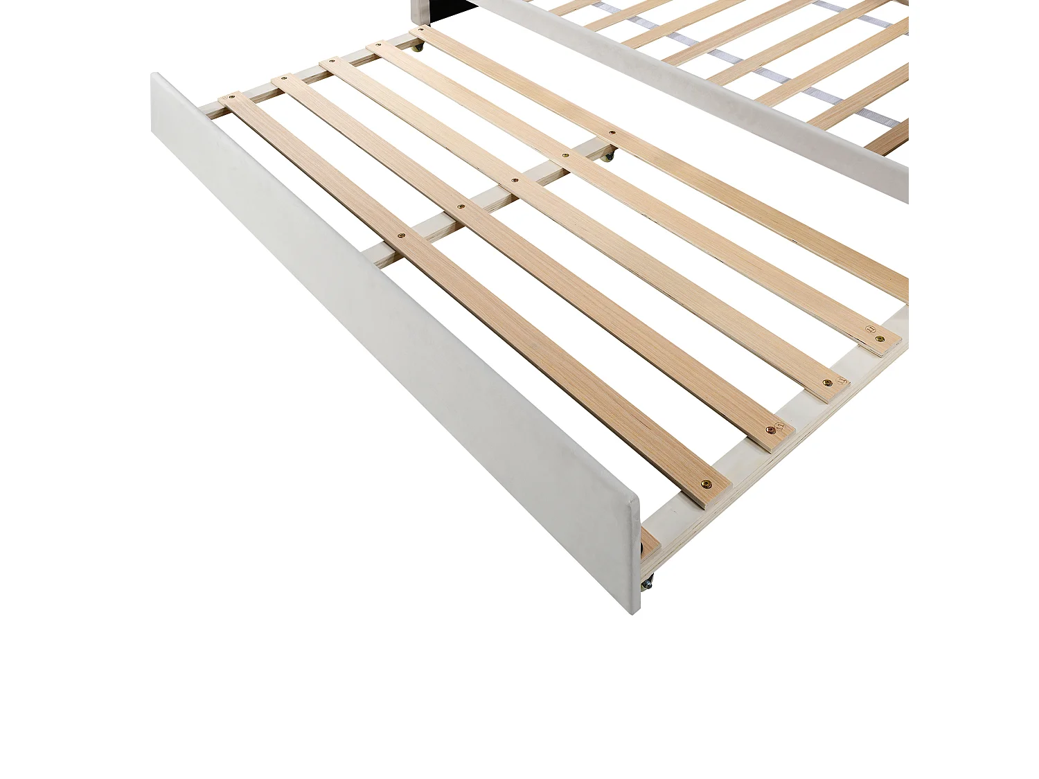 Lit banquette 90x200 cm avec lit gigogne et éclairage LED, velours beige - sans matelas