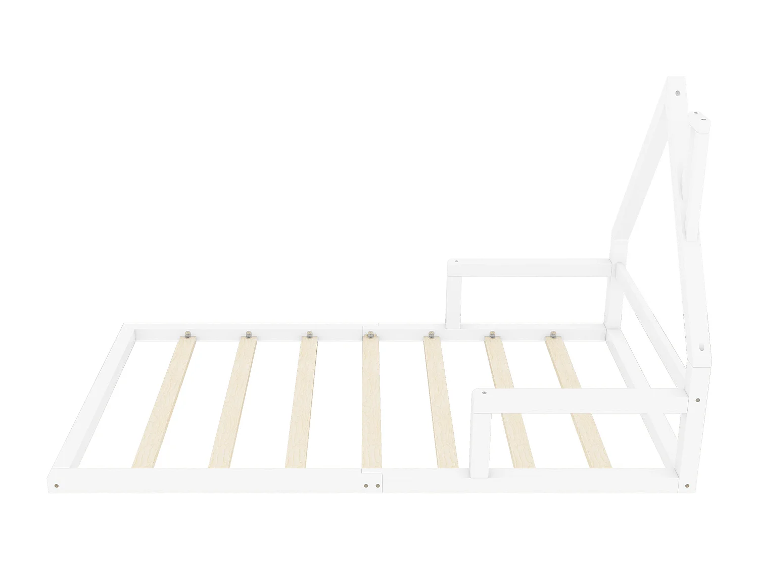 Cama infantil 90x200 cm con somier de láminas, forma de casita, blanca - sin colchón