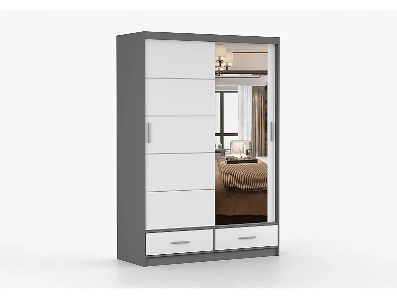 Armoire Silvana 150 cm avec miroir - Gris - Blanc
