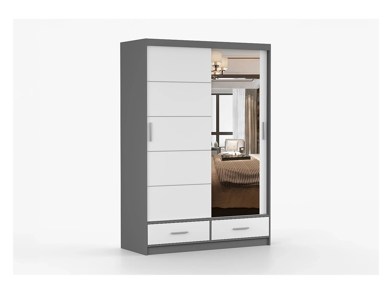 Armoire Silvana 150 cm avec miroir - Gris - Blanc