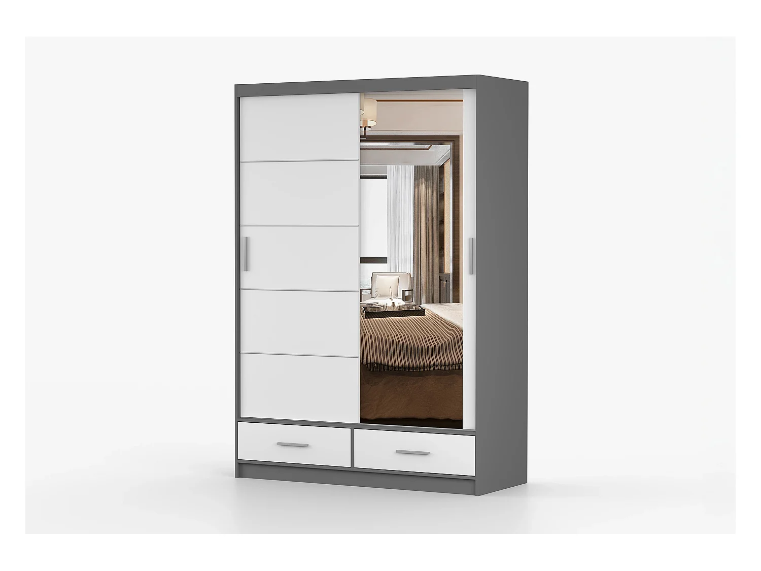 Armoire Silvana 150 cm avec miroir - Gris - Blanc