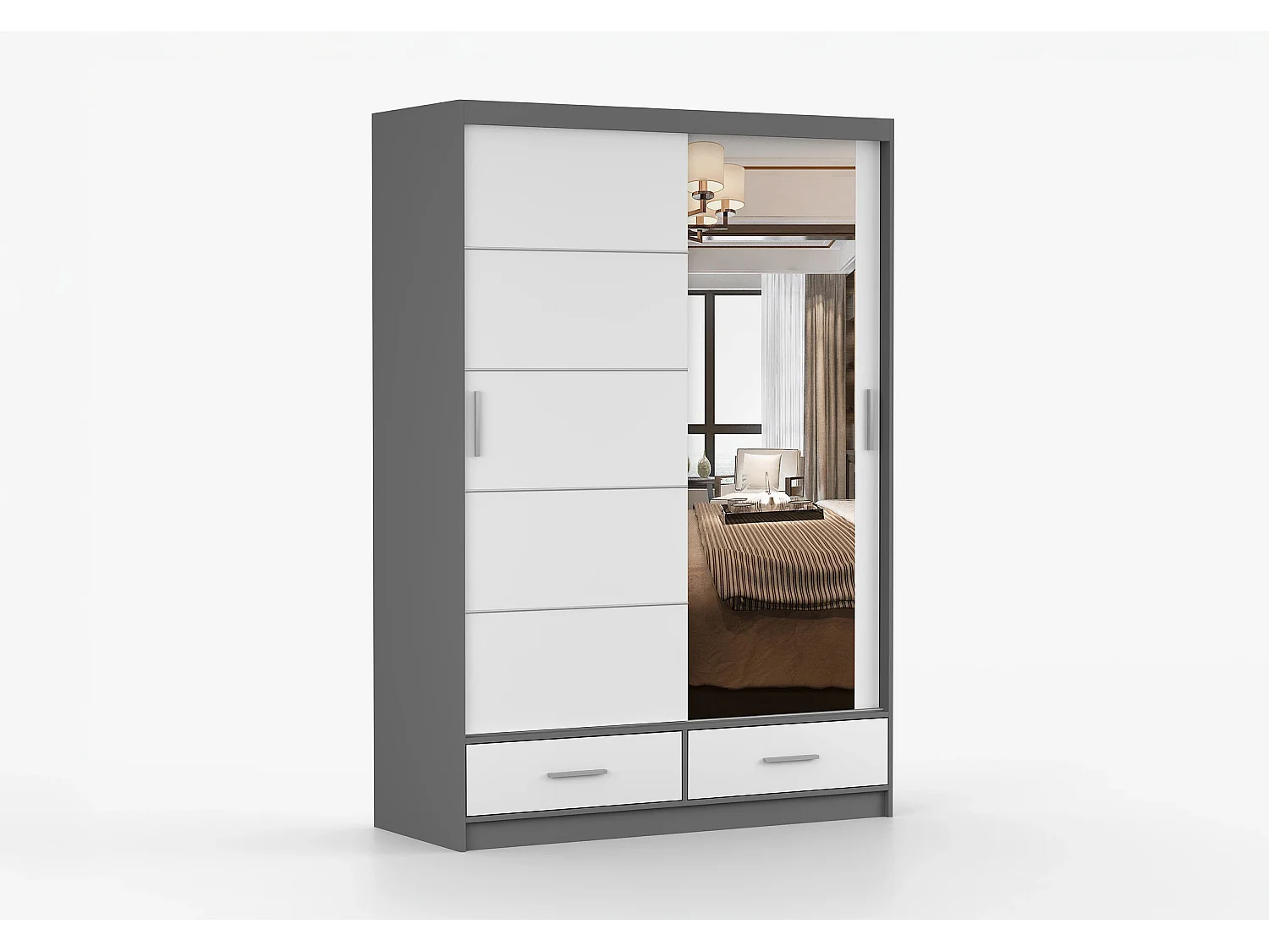 Armoire Silvana 150 cm avec miroir - Gris - Blanc