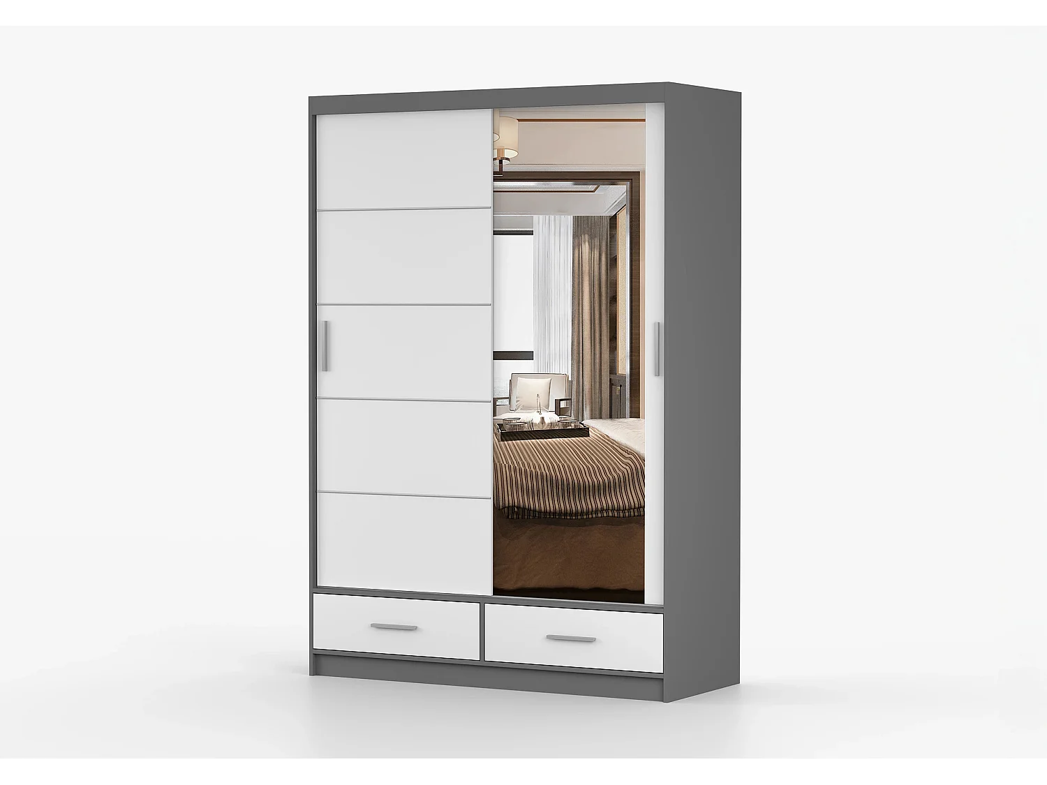 Armoire Silvana 150 cm avec miroir - Gris - Blanc