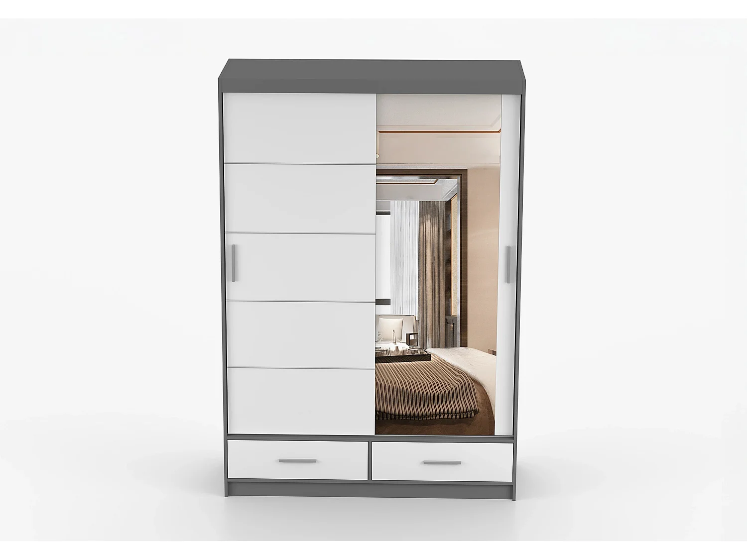 Armoire Silvana 150 cm avec miroir - Gris - Blanc