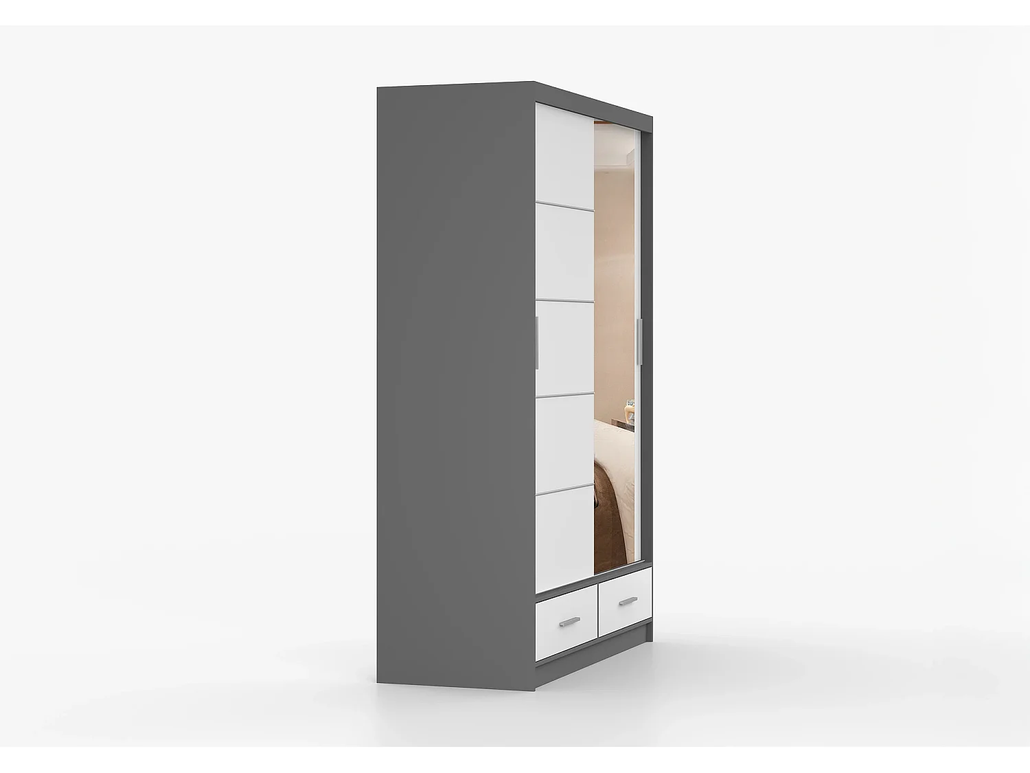 Armoire Silvana 150 cm avec miroir - Gris - Blanc