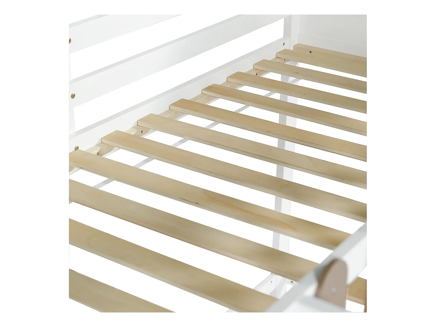 Lit mezzanine enfant 90x200 cm avec toboggan et échelle, blanc et noyer - sans matelas