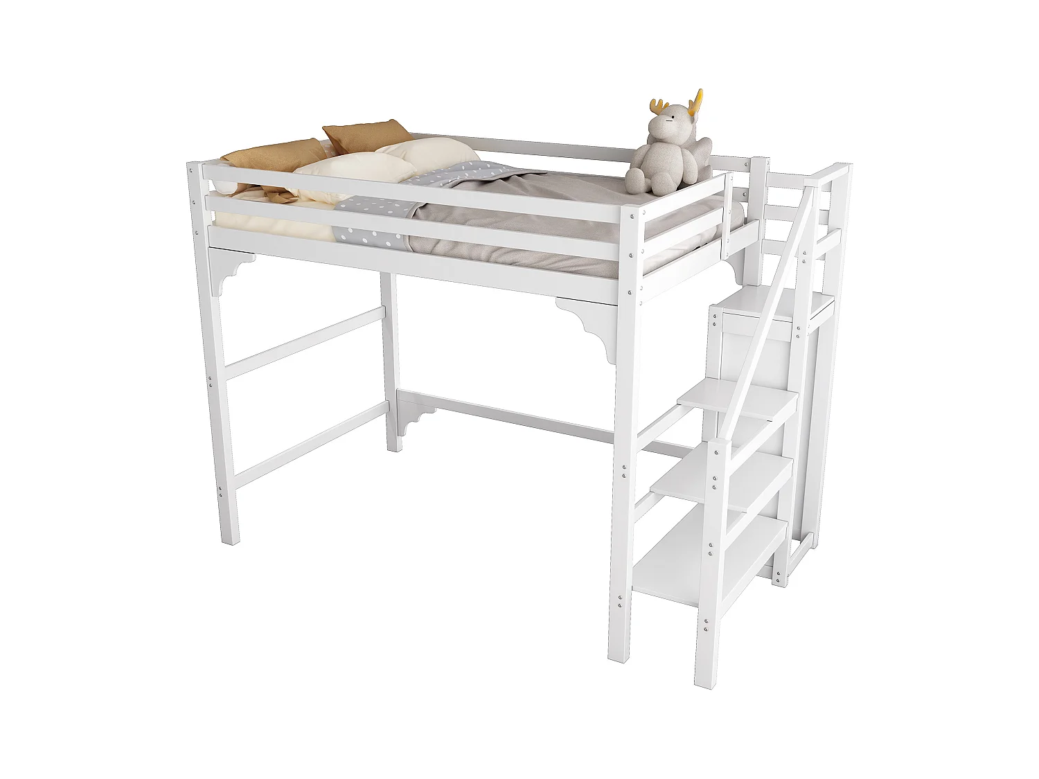 Lit mezzanine 140x200 cm avec penderie et sommier à lattes, blanc - sans matelas