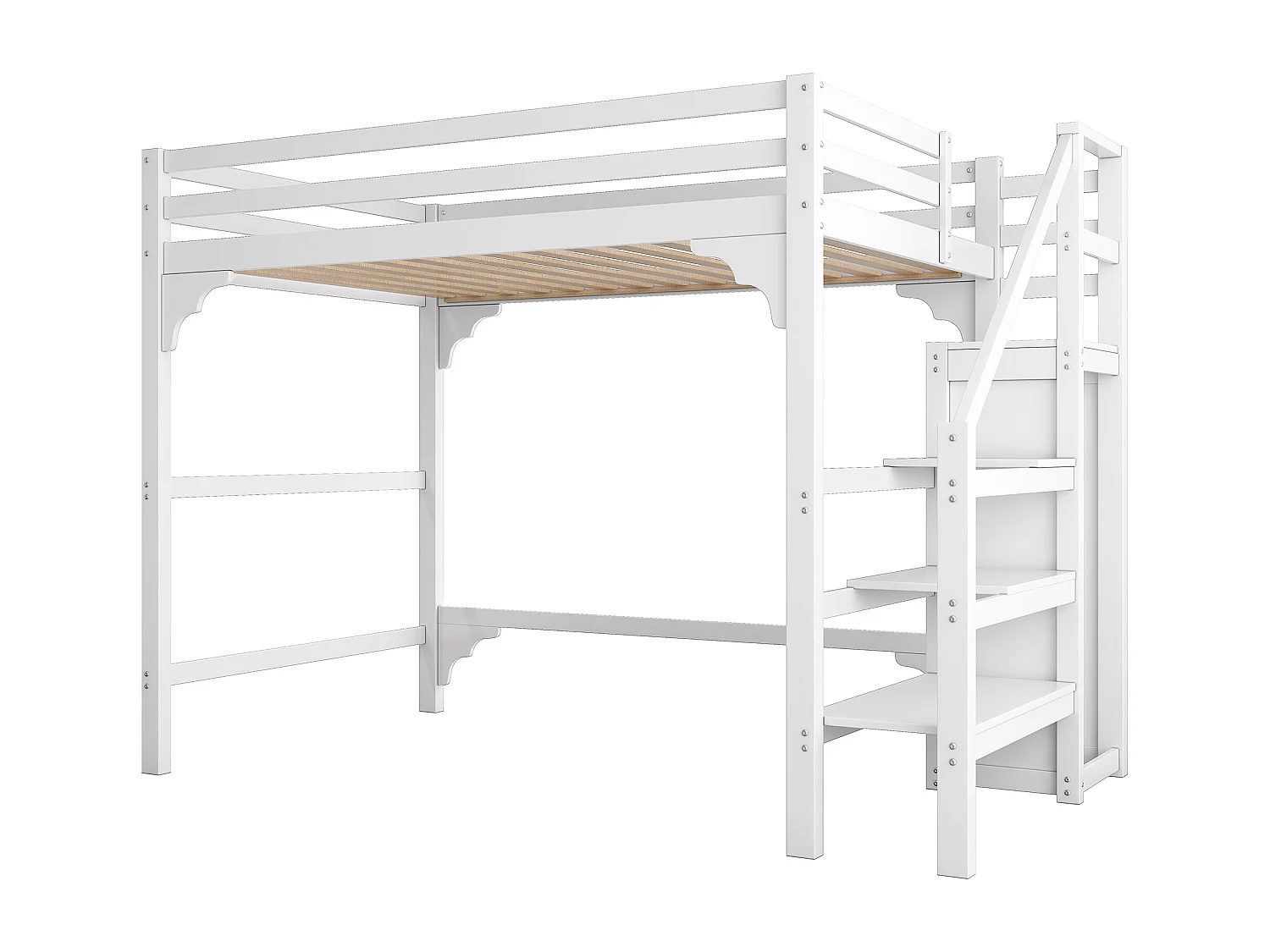 Hochbett 140x200 cm mit Kleiderschrank und Lattenrost, weiß - ohne Matratze