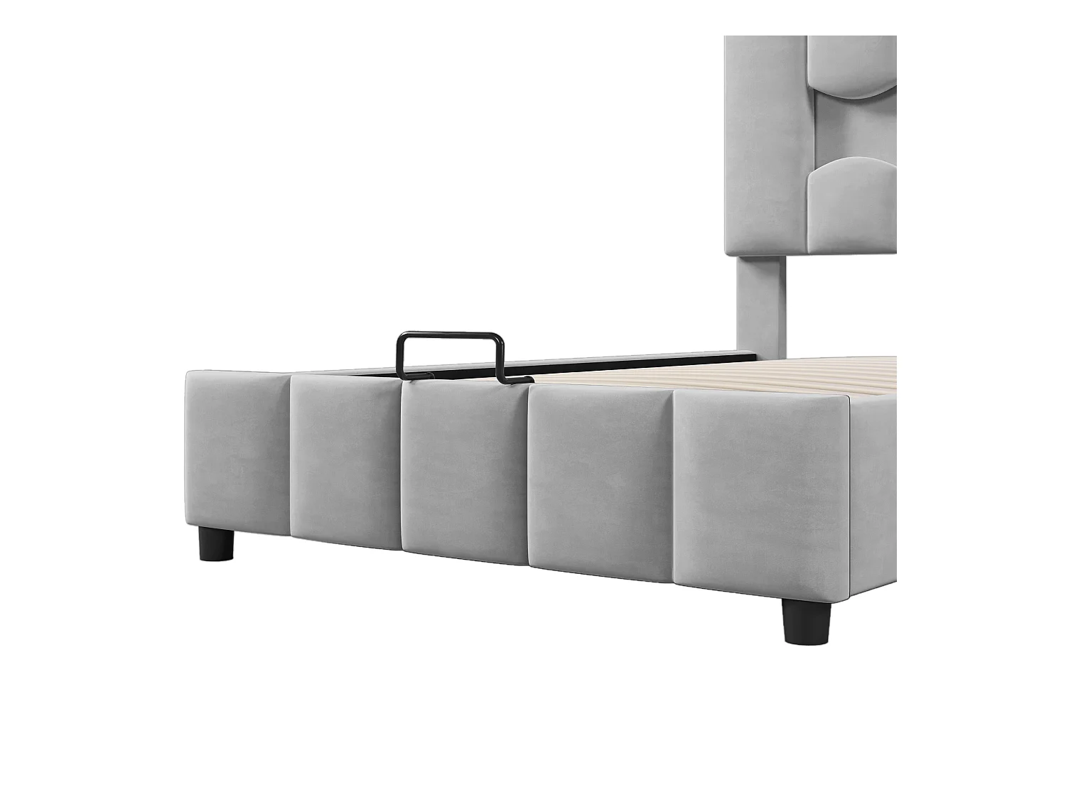 Cama con almacenamiento 90x200 cm con iluminación LED y cabecero ajustable, terciopelo gris - sin colchón