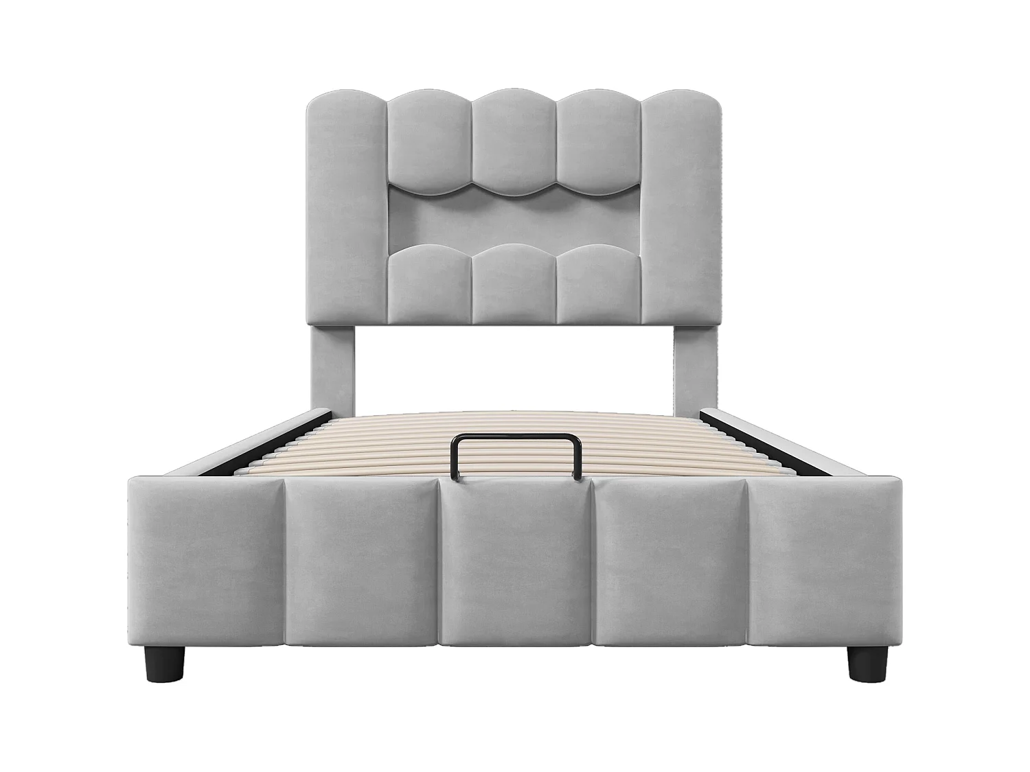 Cama con almacenamiento 90x200 cm con iluminación LED y cabecero ajustable, terciopelo gris - sin colchón