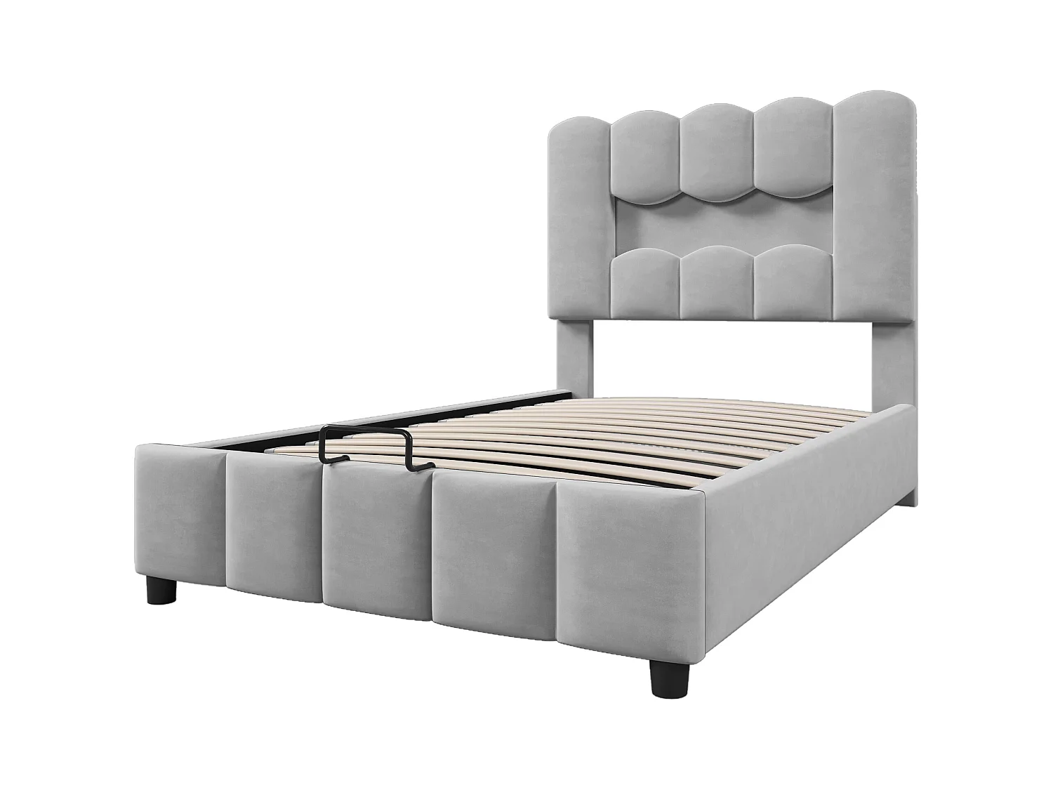 Cama con almacenamiento 90x200 cm con iluminación LED y cabecero ajustable, terciopelo gris - sin colchón