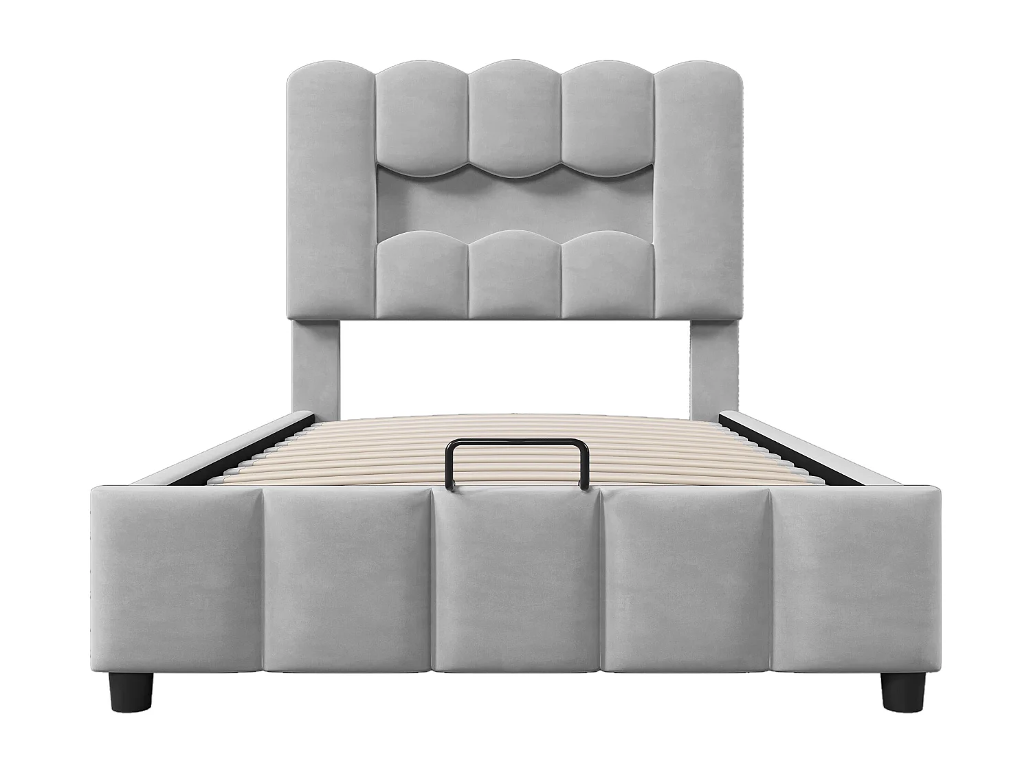 Lit coffre simple 90x200 cm avec éclairage LED et tête de lit réglable, velours gris - sans matelas