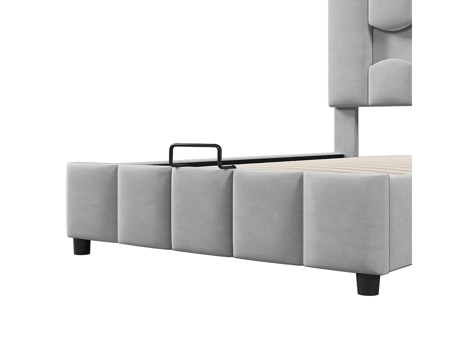 Lit coffre simple 90x200 cm avec éclairage LED et tête de lit réglable, velours gris - sans matelas