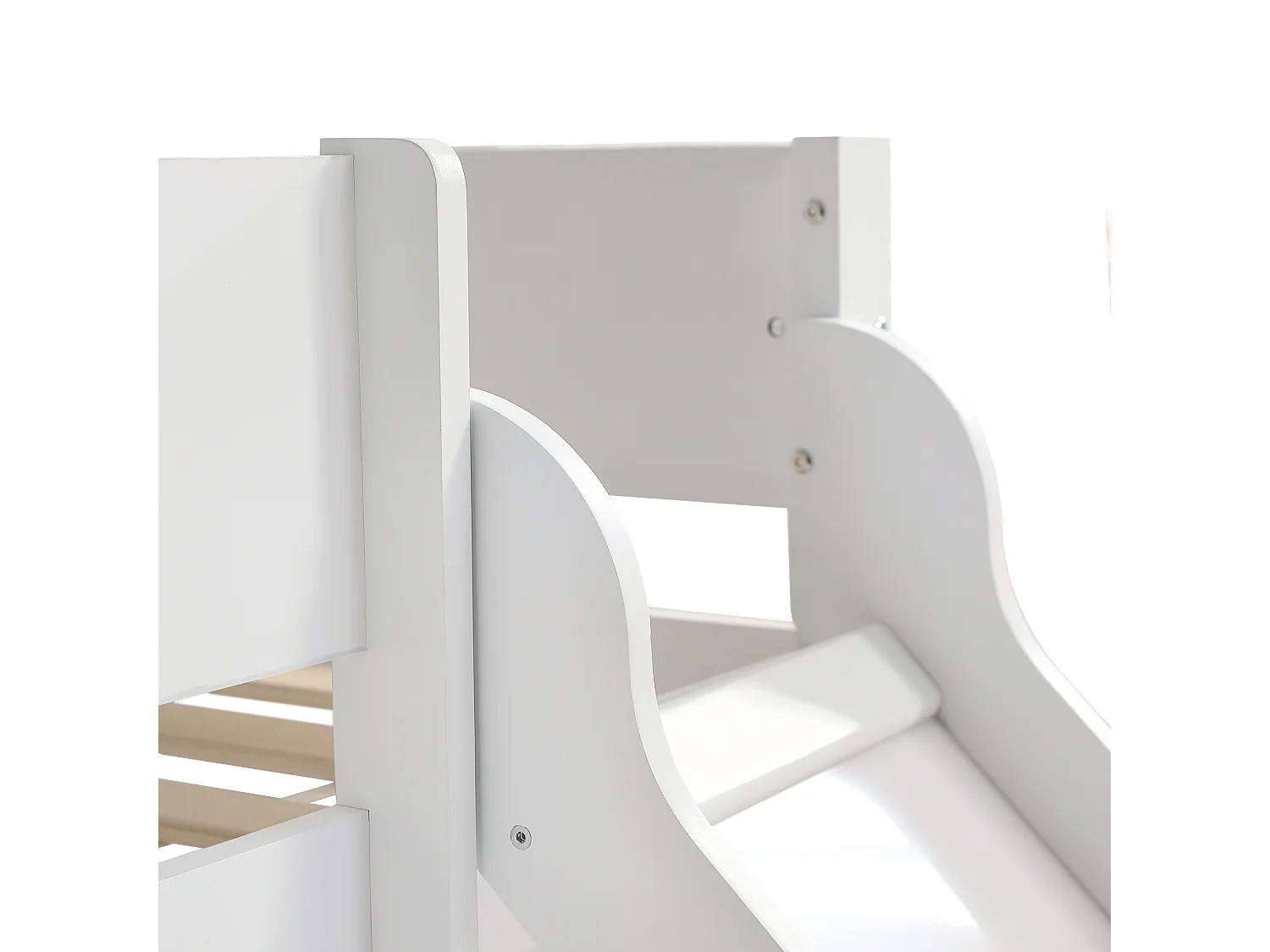 Lit mezzanine enfant 90x200 cm avec toboggan et sommier à lattes, blanc - sans matelas