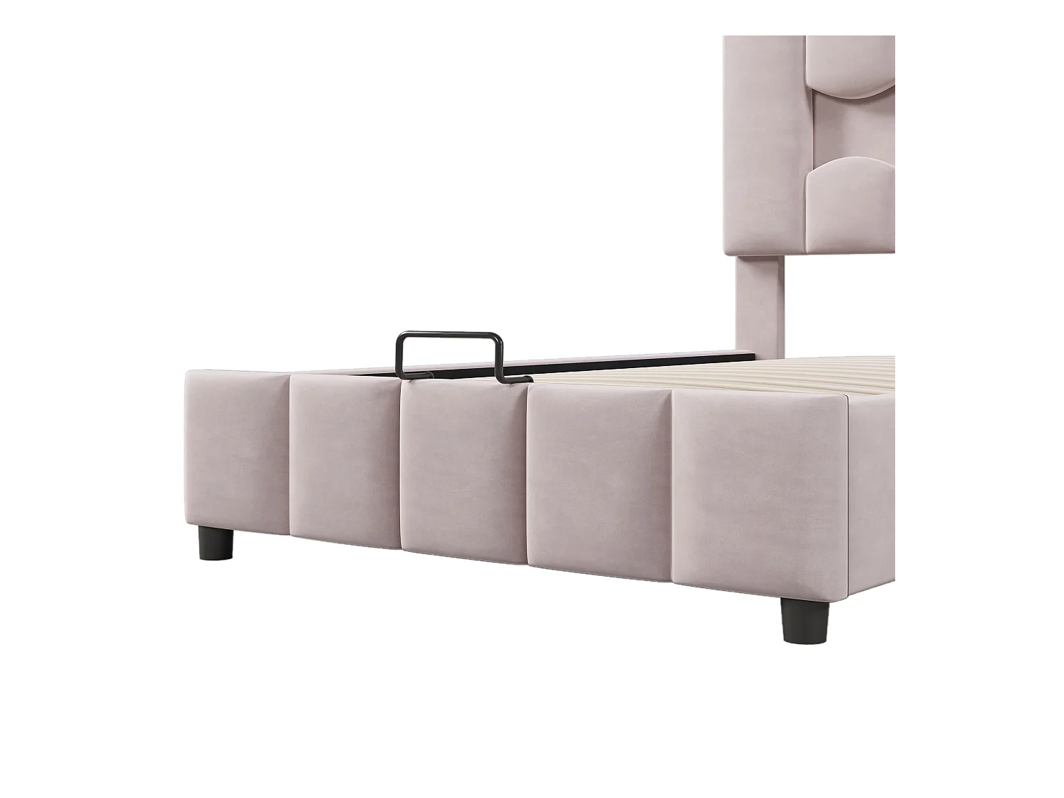 Cama con almacenamiento 90x200 cm con iluminación LED y cabecero ajustable, terciopelo rosa - sin colchón