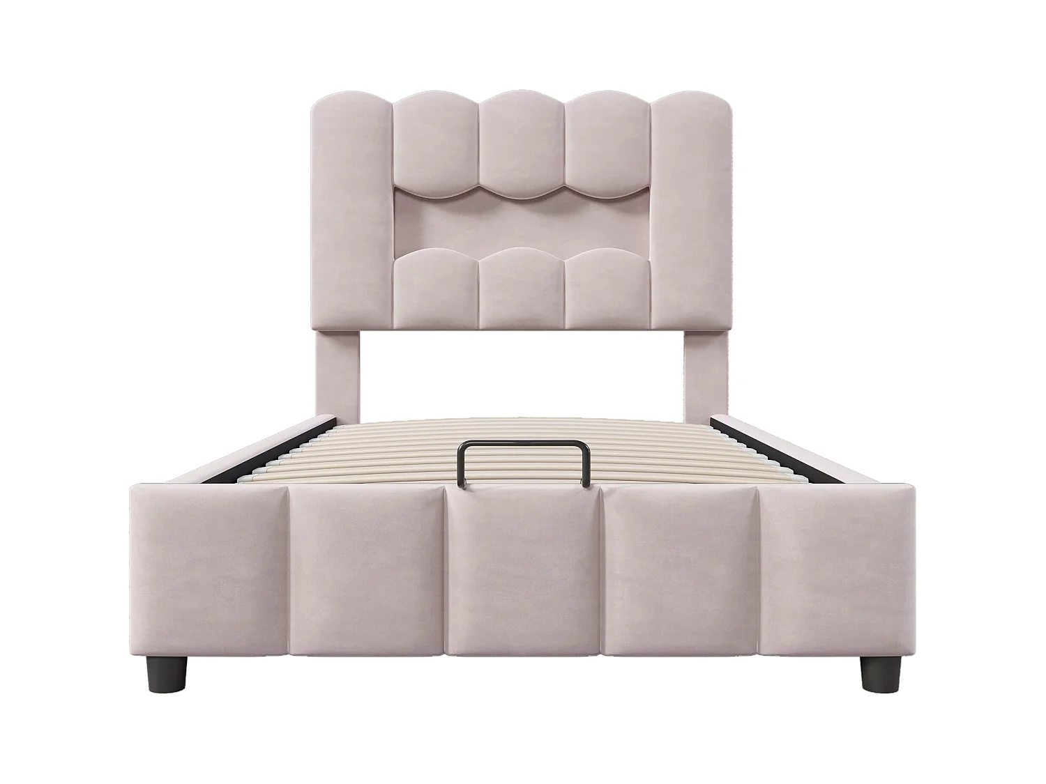 Cama con almacenamiento 90x200 cm con iluminación LED y cabecero ajustable, terciopelo rosa - sin colchón