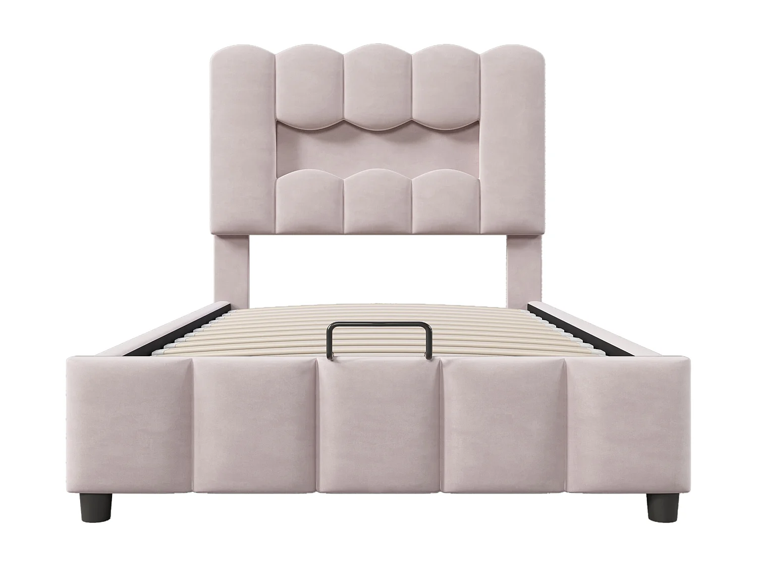 Lit coffre simple 90x200 cm avec éclairage LED et tête de lit réglable, velours rose - sans matelas