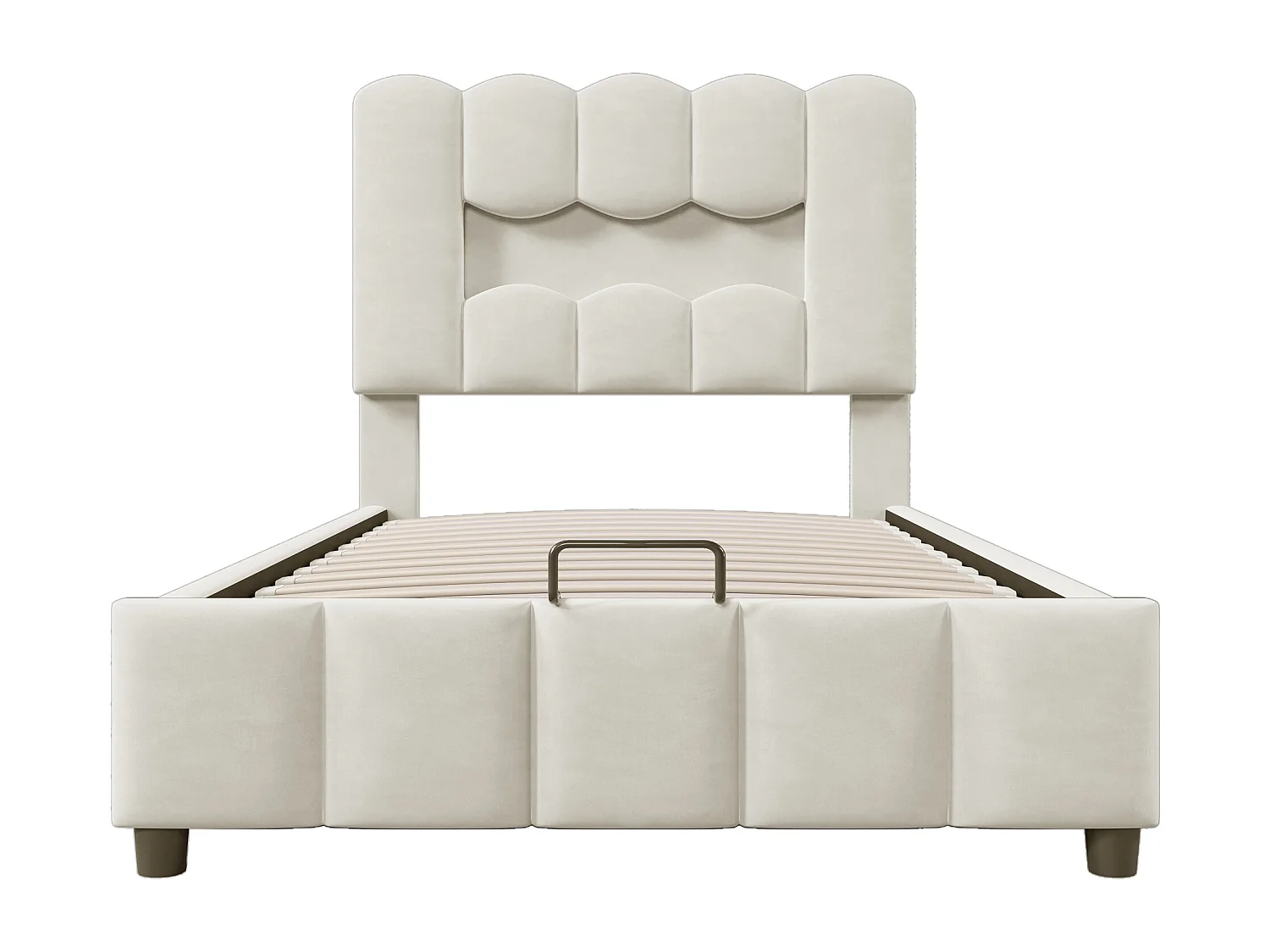 Lit coffre simple 90x200 cm avec éclairage LED et tête de lit réglable, velours beige - sans matelas