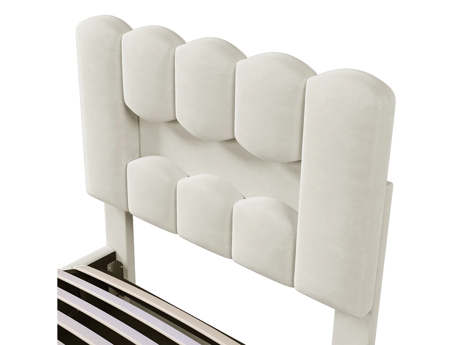 Lit coffre simple 90x200 cm avec éclairage LED et tête de lit réglable, velours beige - sans matelas