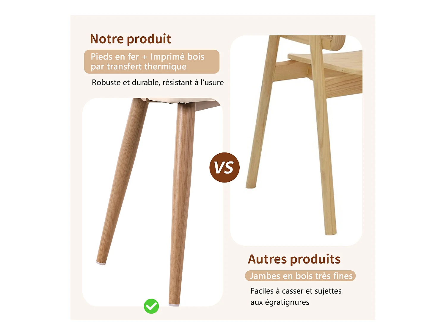 Ensemble de 4 chaises de salle à manger avec dossier en rotin et coussins d'assise en cuir PU, confortables et respirants