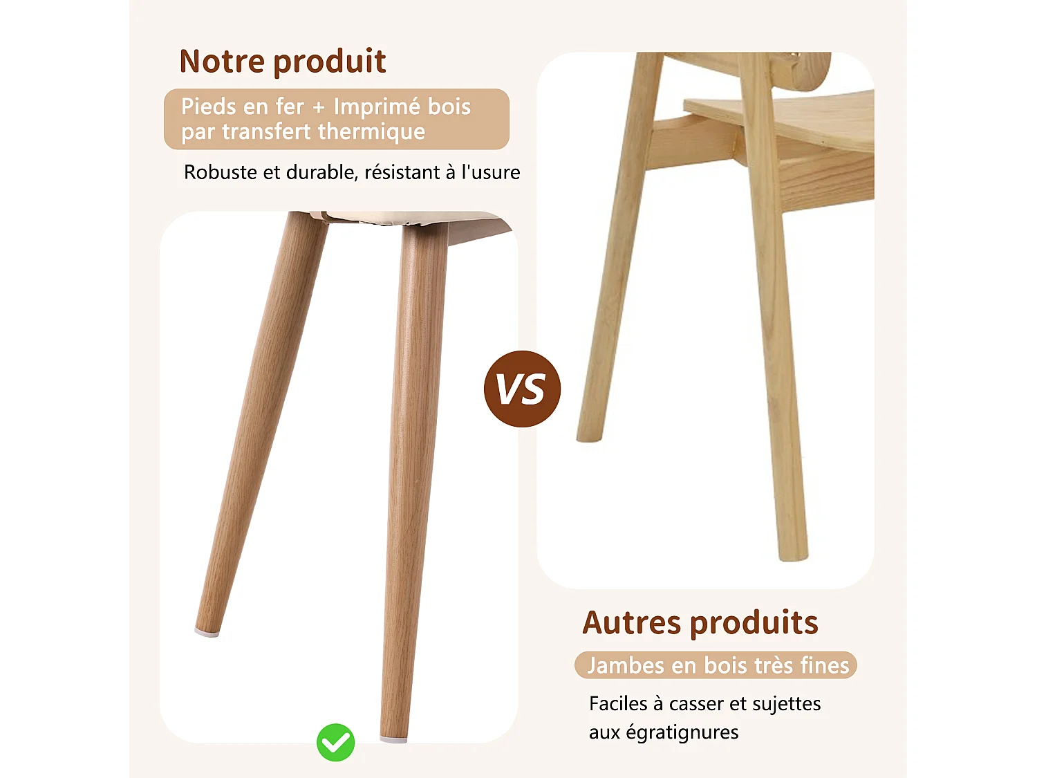 Ensemble de 4 chaises de salle à manger avec dossier en rotin et coussins d'assise en cuir PU, confortables et respirants