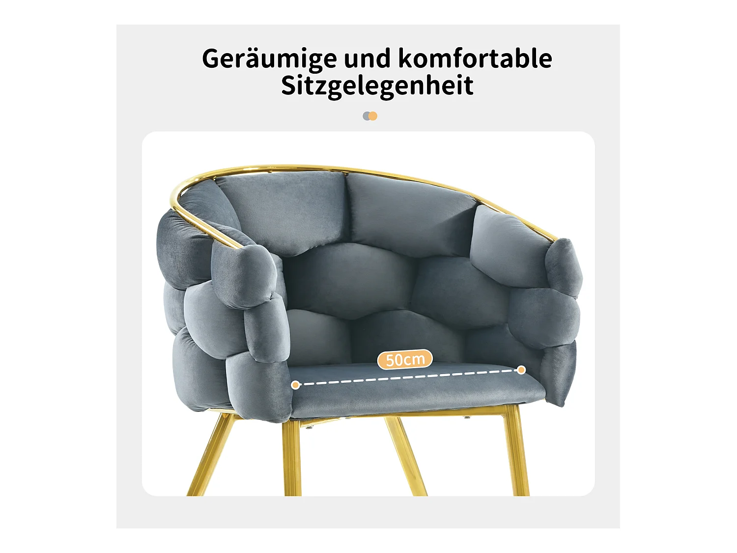 Sedie di lusso in velluto a 1 posto, sedie da soggiorno, sedie da sala da pranzo, gambe in ferro dorato, grigie, sedie a bolle