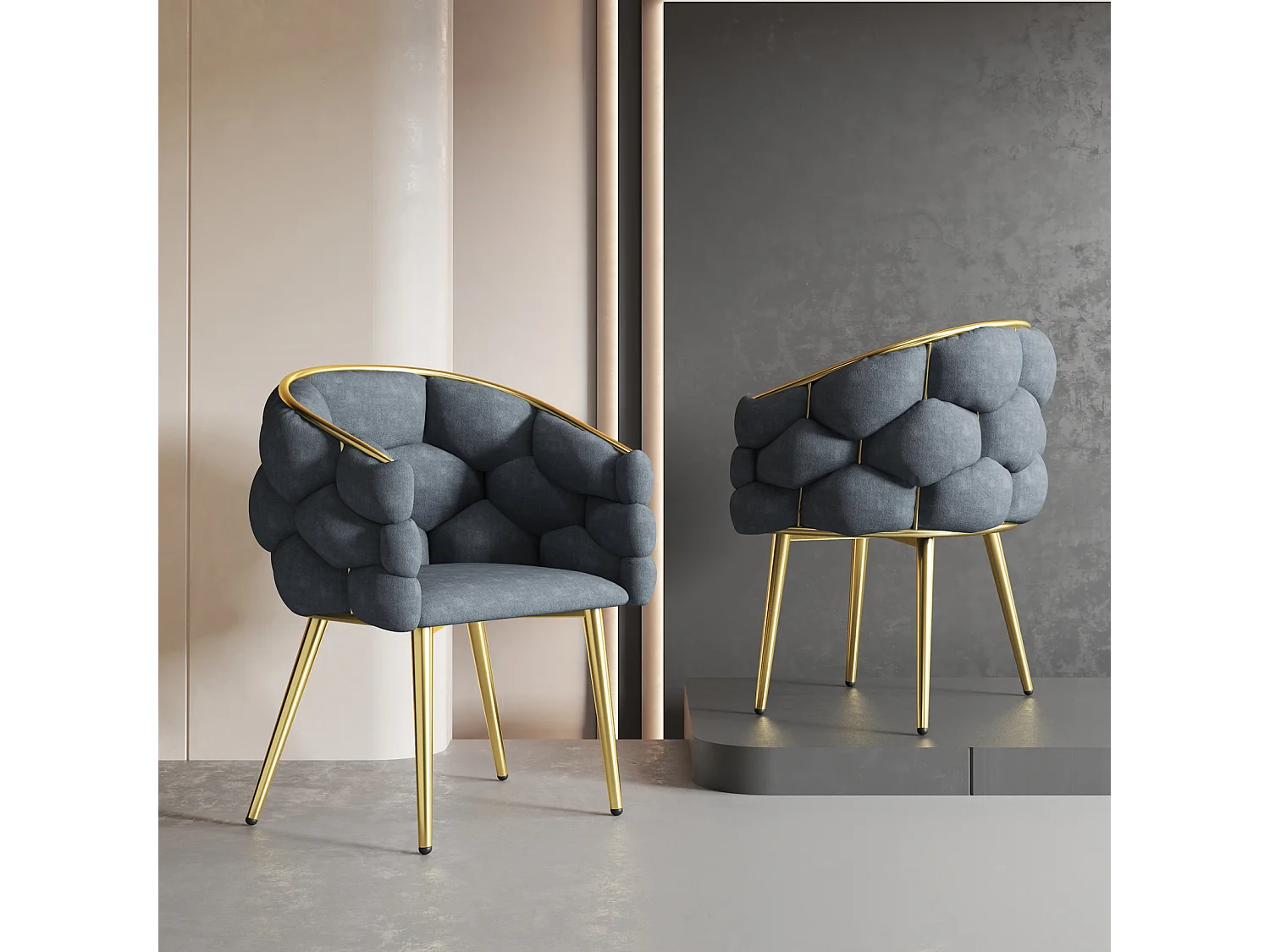 Chaises de luxe en velours 1 place, chaises de salon, chaises de salle à manger, pieds en fer doré, gris, chaises bulles