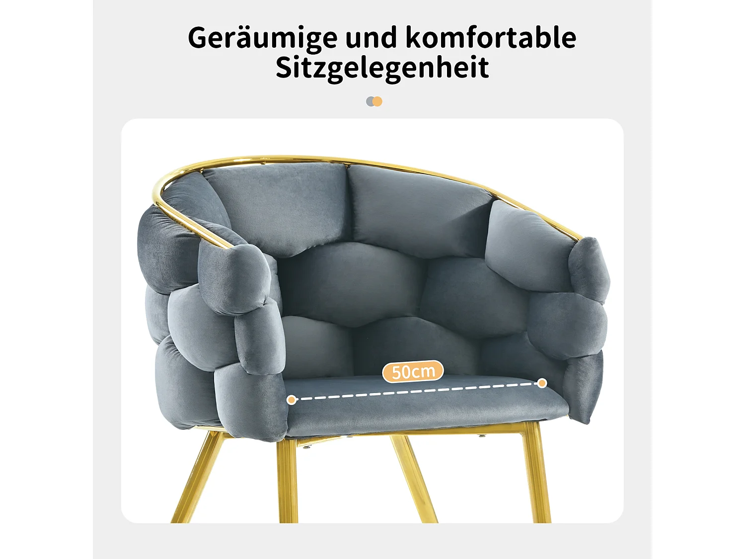 Chaises de luxe en velours 1 place, chaises de salon, chaises de salle à manger, pieds en fer doré, gris, chaises bulles