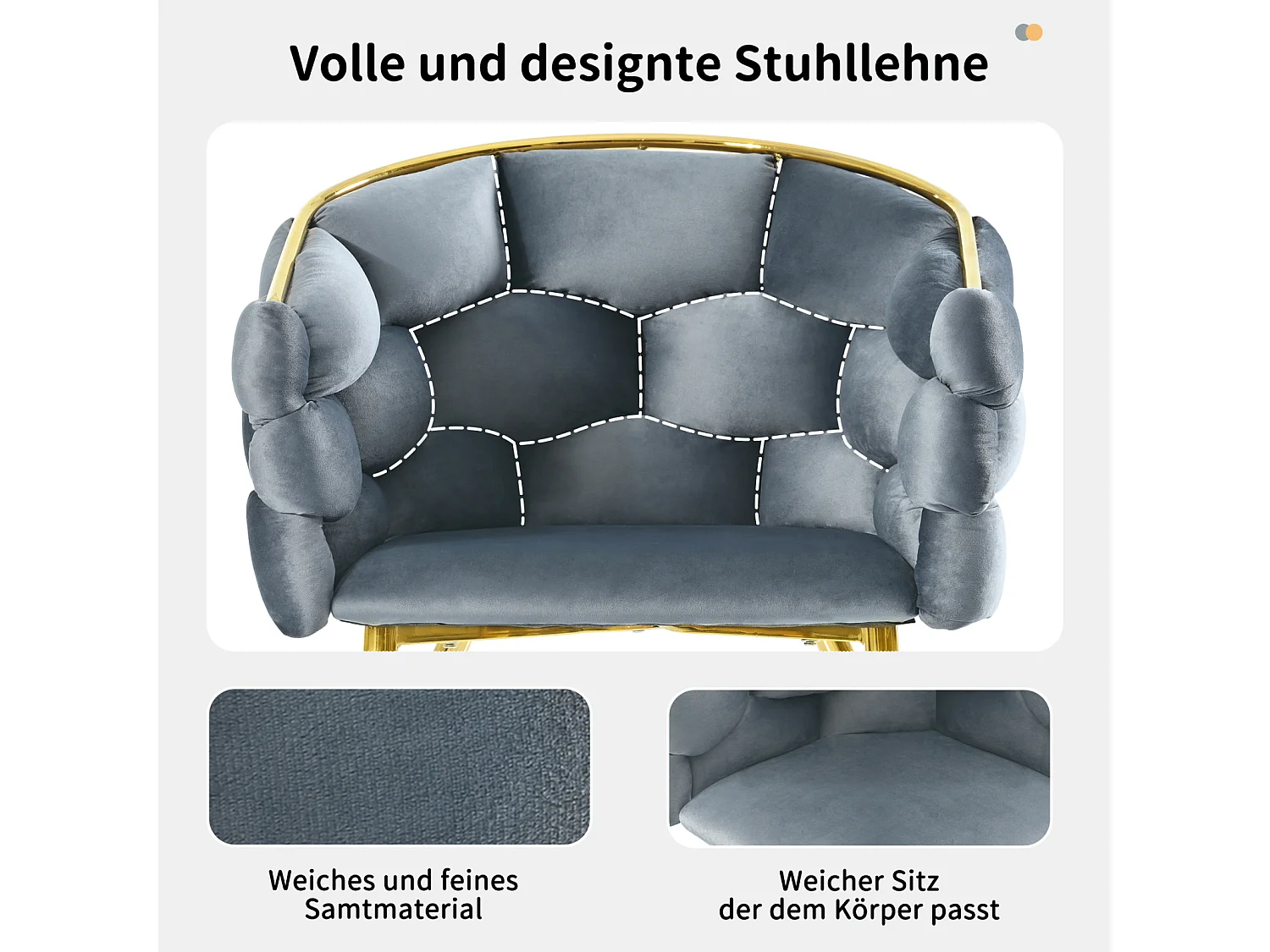 Chaises de luxe en velours 1 place, chaises de salon, chaises de salle à manger, pieds en fer doré, gris, chaises bulles