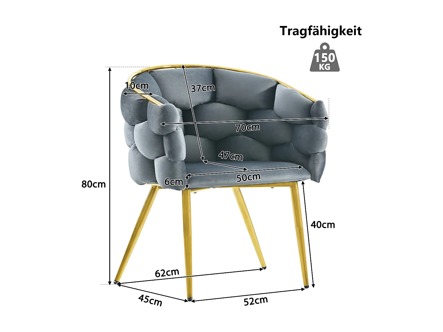 Chaises de luxe en velours 1 place, chaises de salon, chaises de salle à manger, pieds en fer doré, gris, chaises bulles