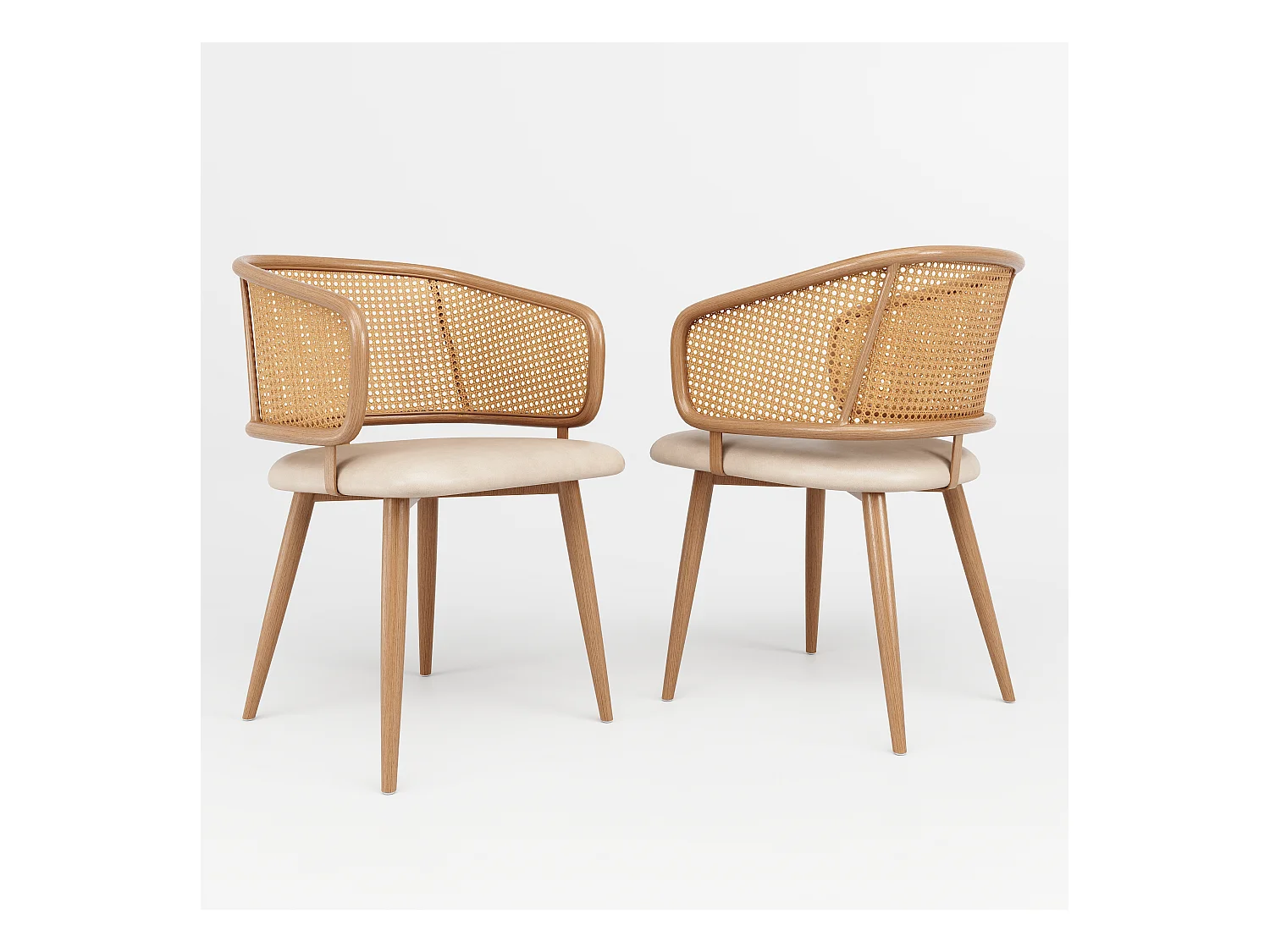 Ensemble de 2 chaises de salle à manger, avec dossier en rotin, coussin d'assise en cuir PU, confortable et respirant