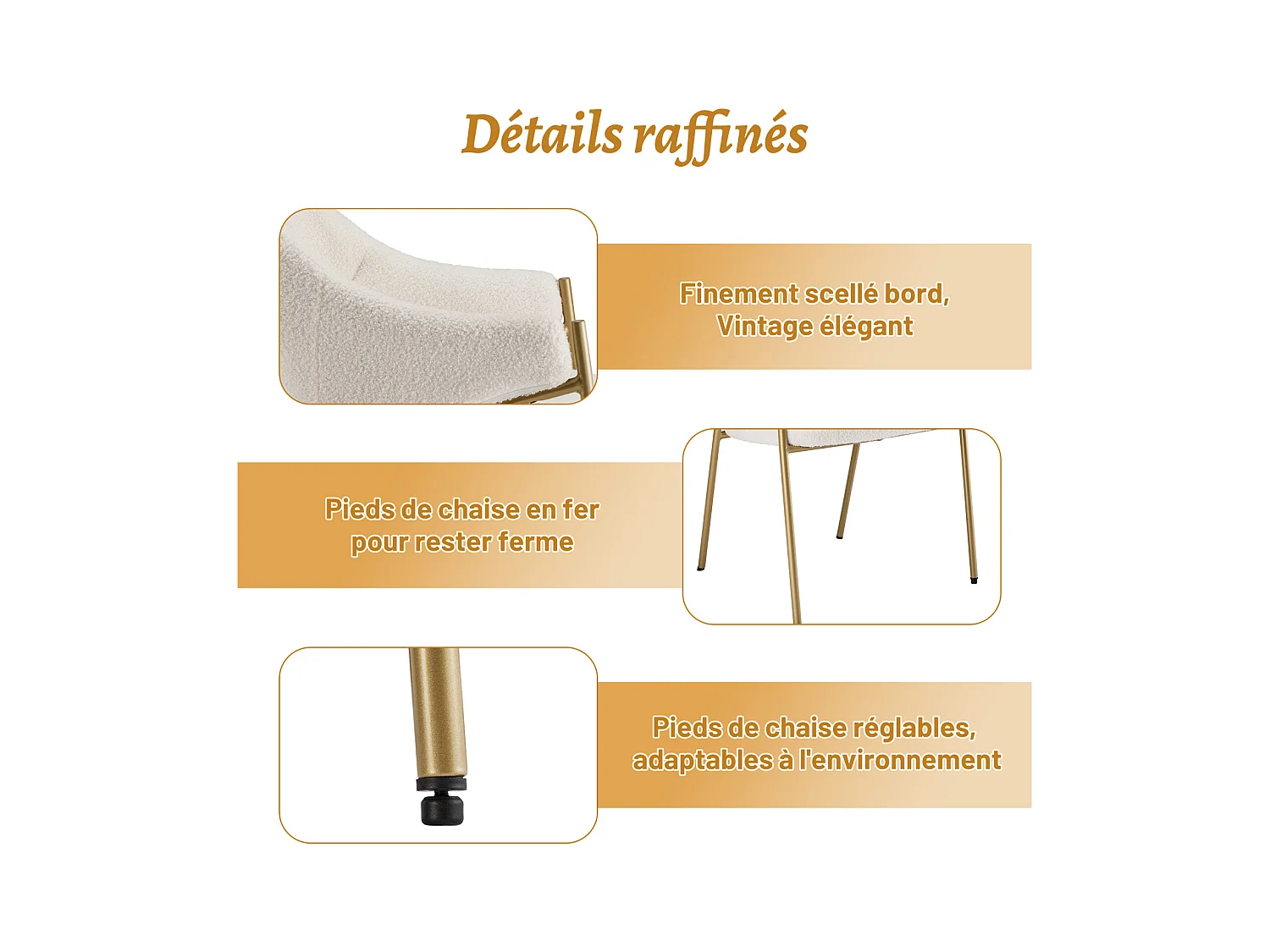 Chaises de salle à manger 1 place, chaise longue, canapé, fauteuil, tissu peluche d'agneau, coussin d'assise épais, beige