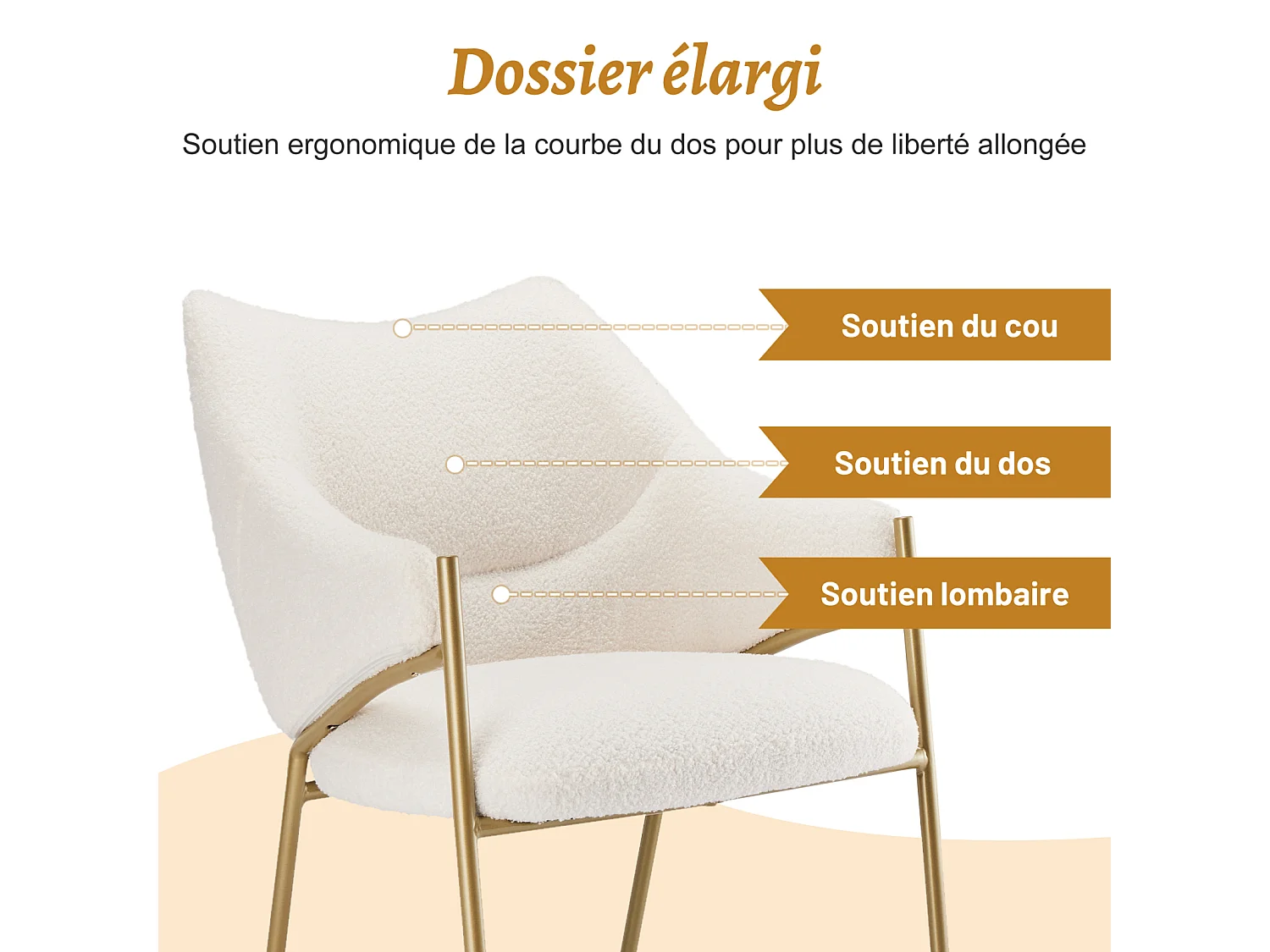 Chaises de salle à manger 1 place, chaise longue, canapé, fauteuil, tissu peluche d'agneau, coussin d'assise épais, beige