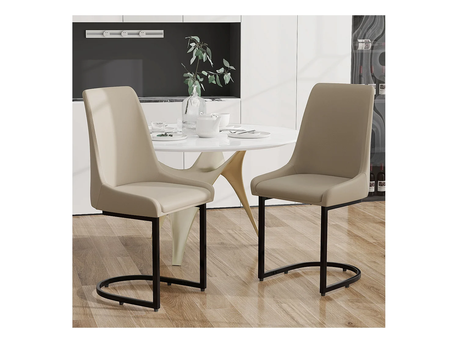 Lot de 2 chaises de salle à manger en cuir synthétique, chaises de cuisine modernes, dossier haut, kaki