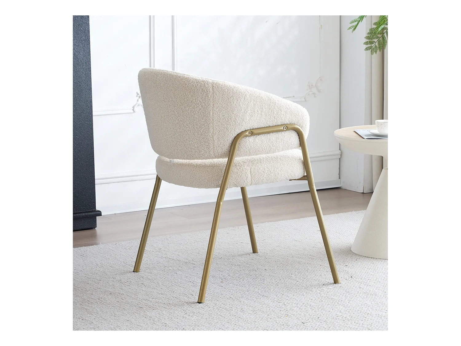 Lot de 2 chaises de salle à manger blanches, modernes, en velours d'agneau, pieds dorés