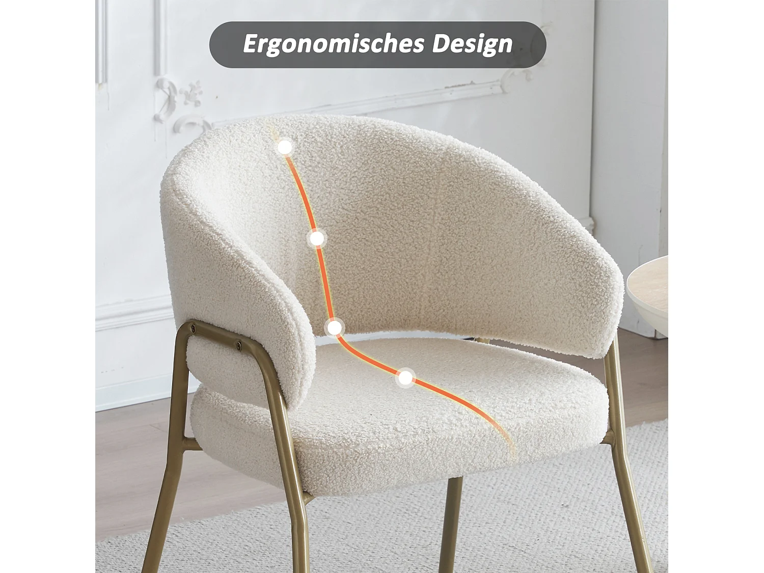 Lot de 2 chaises de salle à manger blanches, modernes, en velours d'agneau, pieds dorés