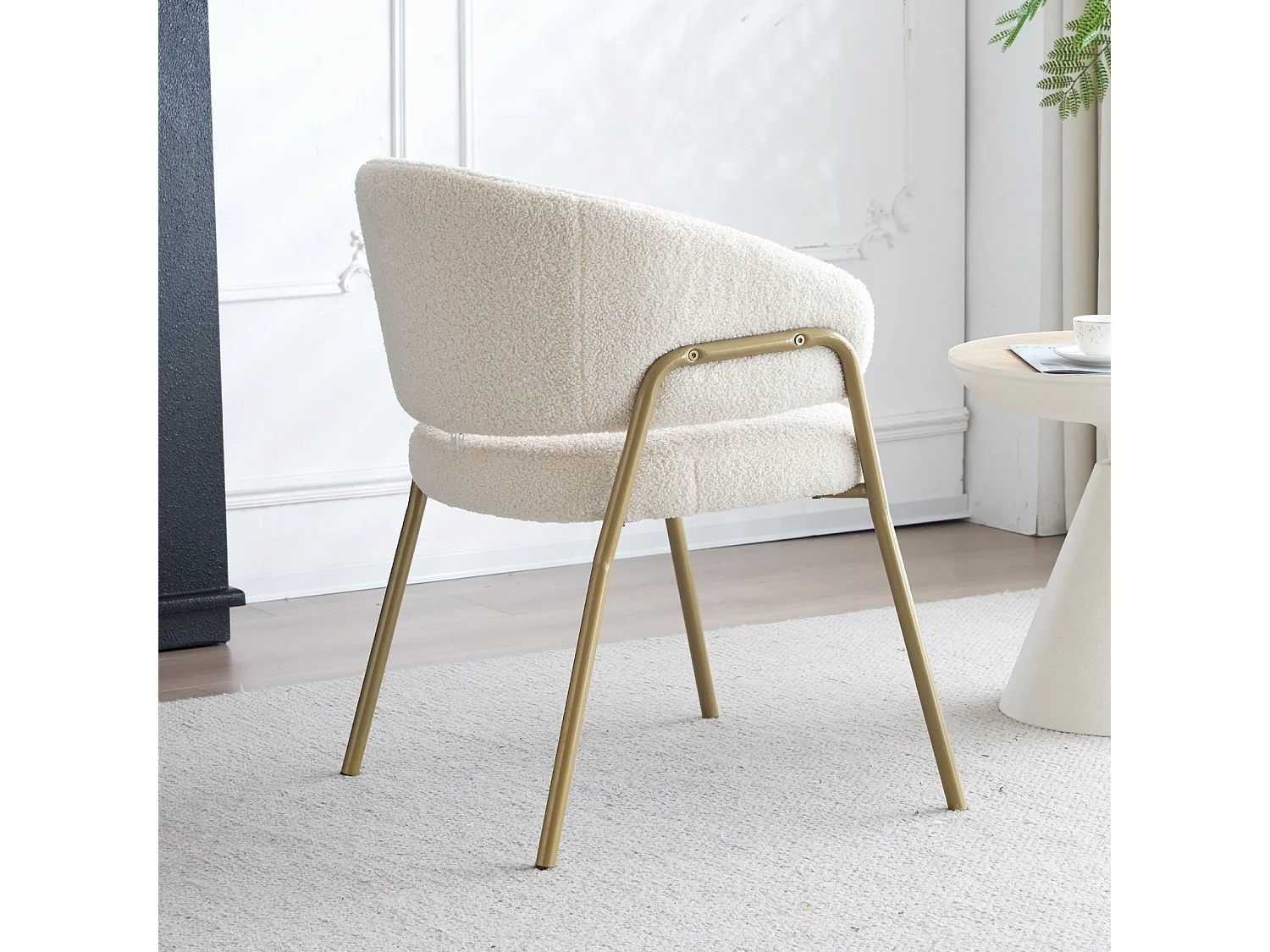 Witte eetkamerstoelenset van 6, modern, lamsvelours, gouden poten