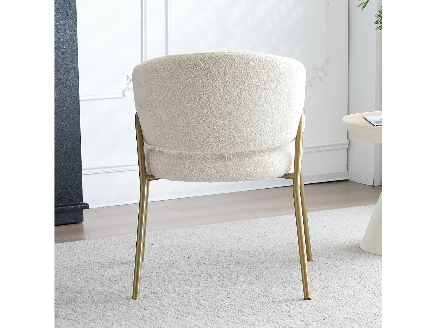 Witte eetkamerstoelenset van 6, modern, lamsvelours, gouden poten