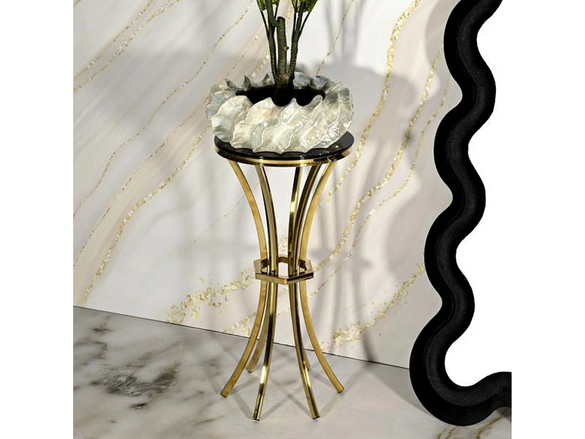 Hoge tafel van metaal en glas in goud en zwart (Ø 40x81 cm)