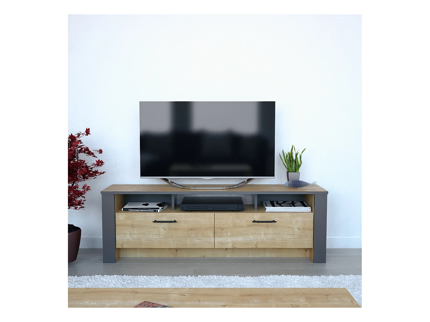 Meuble TV Manhattan 150 cm avec 2 armoires et 3 niches