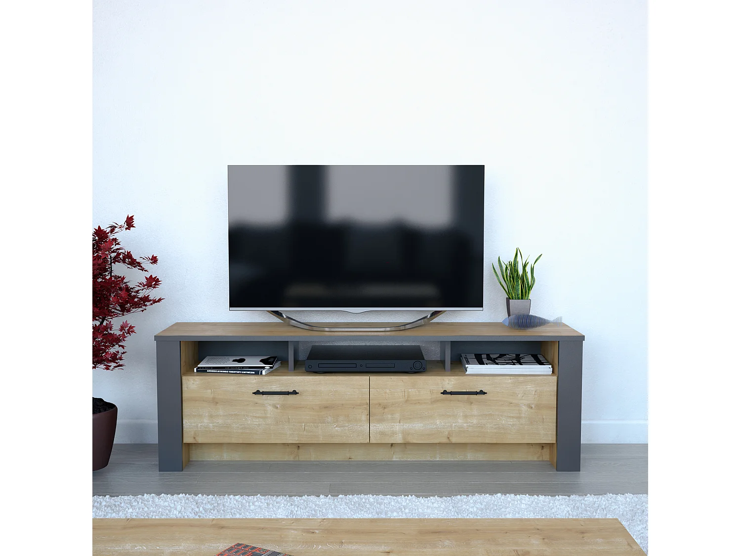 Meuble TV Manhattan 150 cm avec 2 armoires et 3 niches