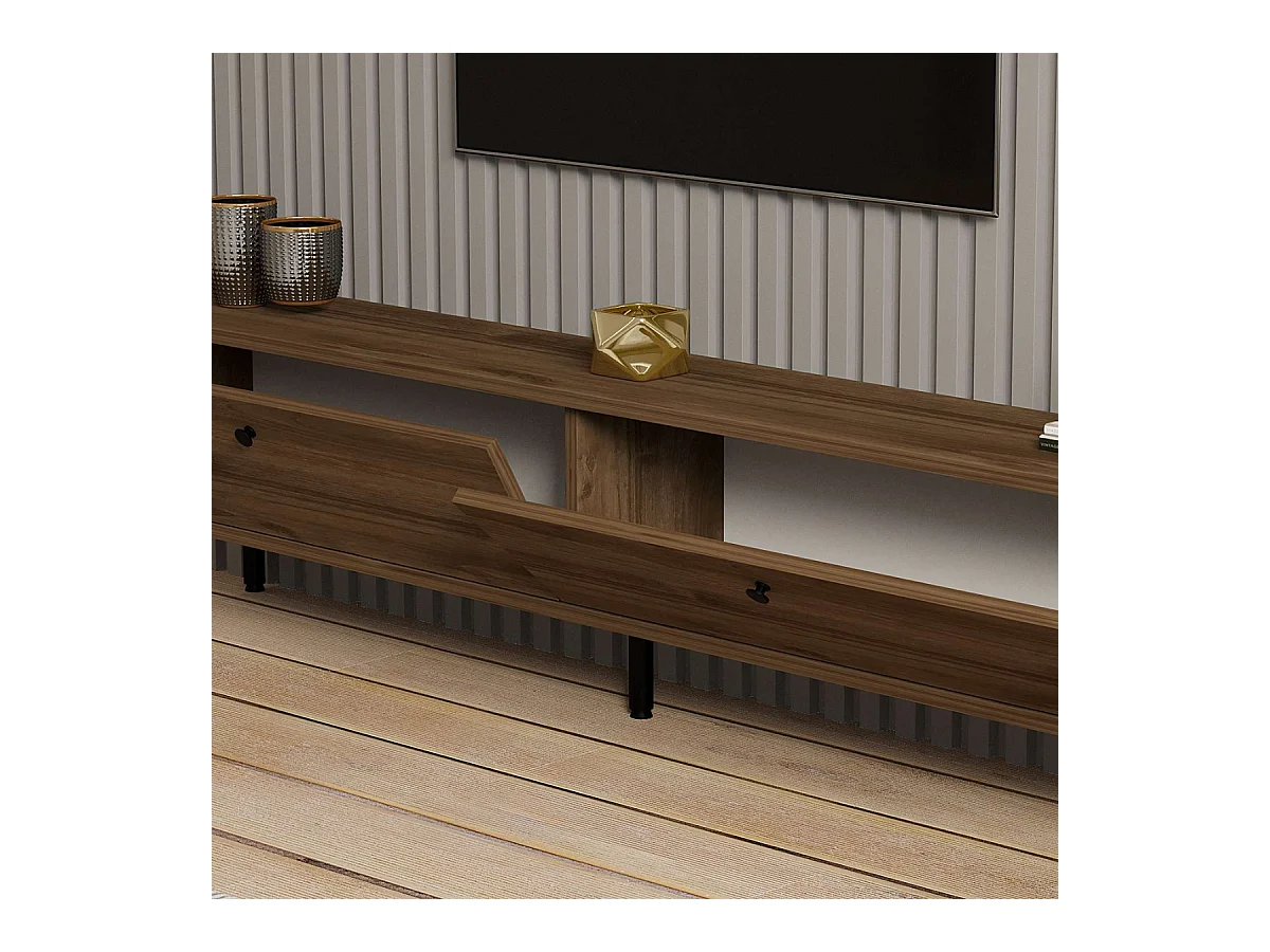 Meuble TV 2 abattants décor noyer et pieds en métal noir - DINARD