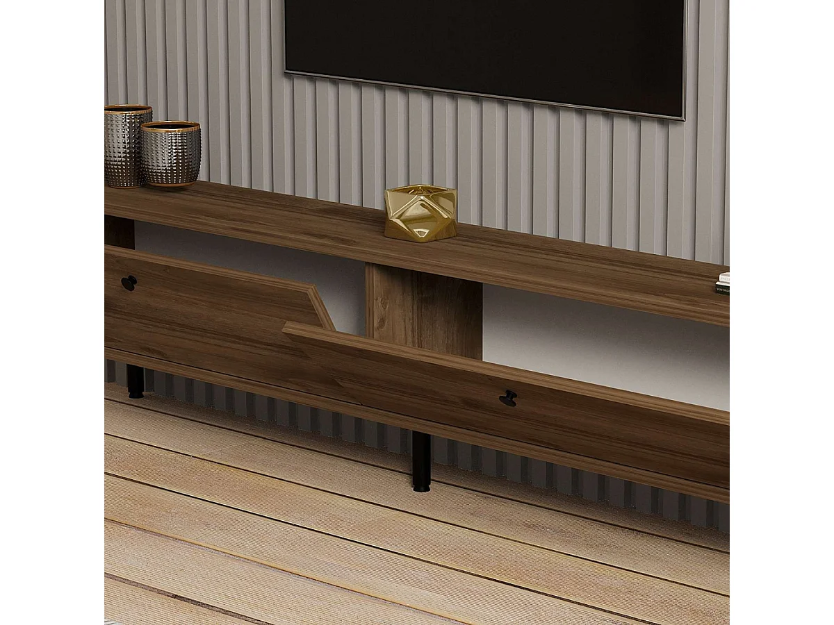 Meuble TV 2 abattants décor noyer et pieds en métal noir - DINARD