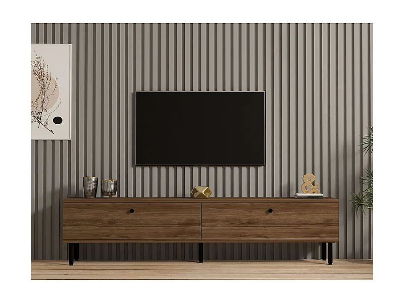 Mobile TV con 2 ribalte in finitura noce e gambe in metallo nero - DINARD