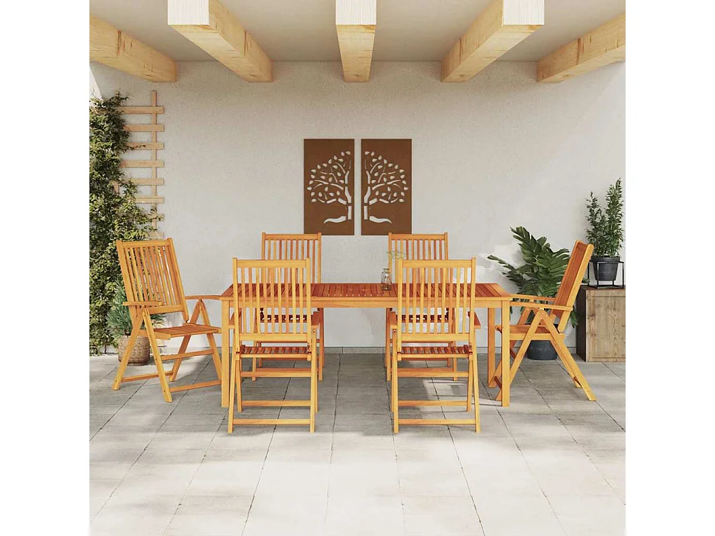 Garten Essgruppe 7 pcs Braun Massivholz Akazie