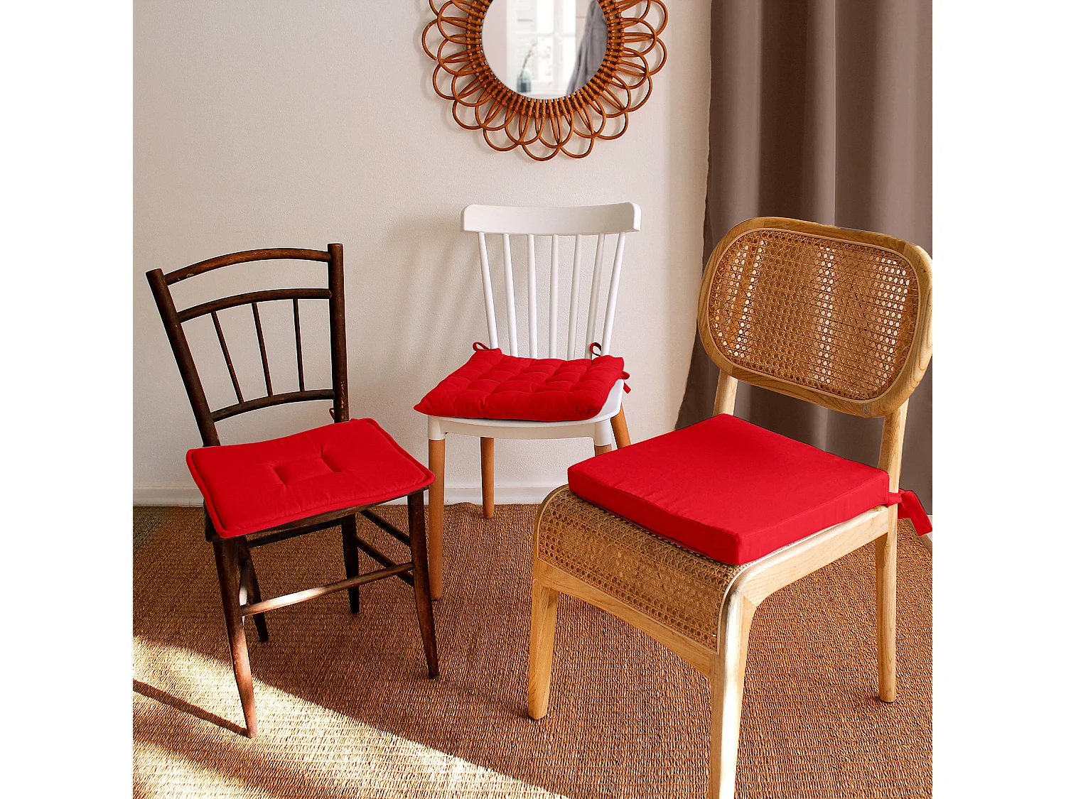 Galette de Chaise Piquée Uni "Panama" 38x38cm Rouge