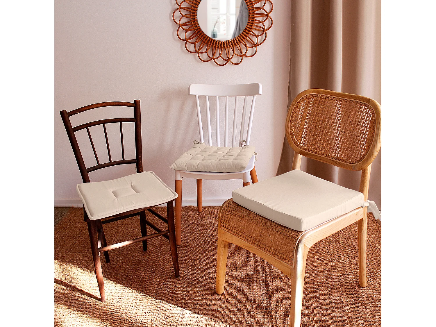 Galette de Chaise Piquée Uni "Panama" 38x38cm Écru