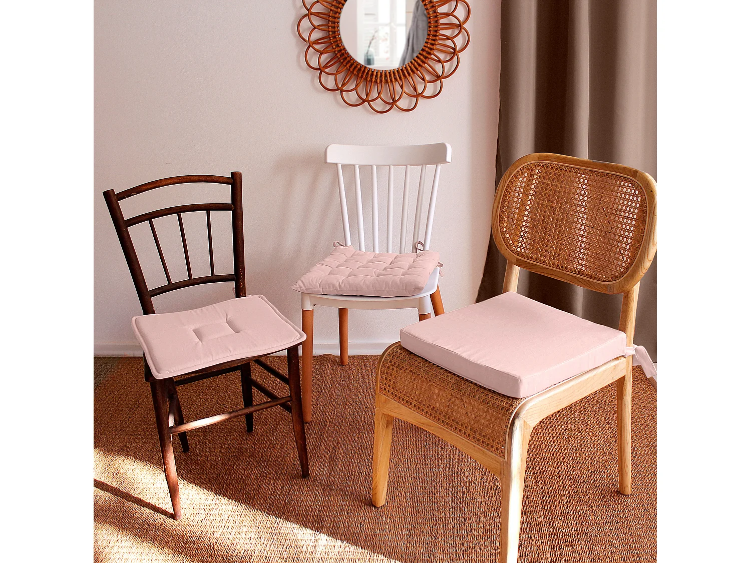 Galette de Chaise Piquée Uni "Panama" 38x38cm Vieux Rose