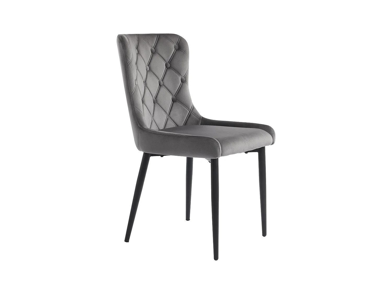 Conjunto de 2 cadeiras de jantar com encosto e estofamento em veludo - Pés de ferro preto - Cinza