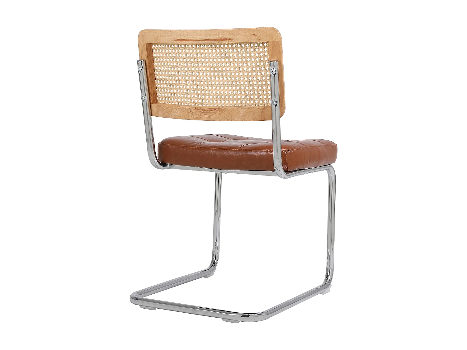 Juego de 2 sillas de comedor modernas de ratán con respaldo de malla y patas de metal, color marrón